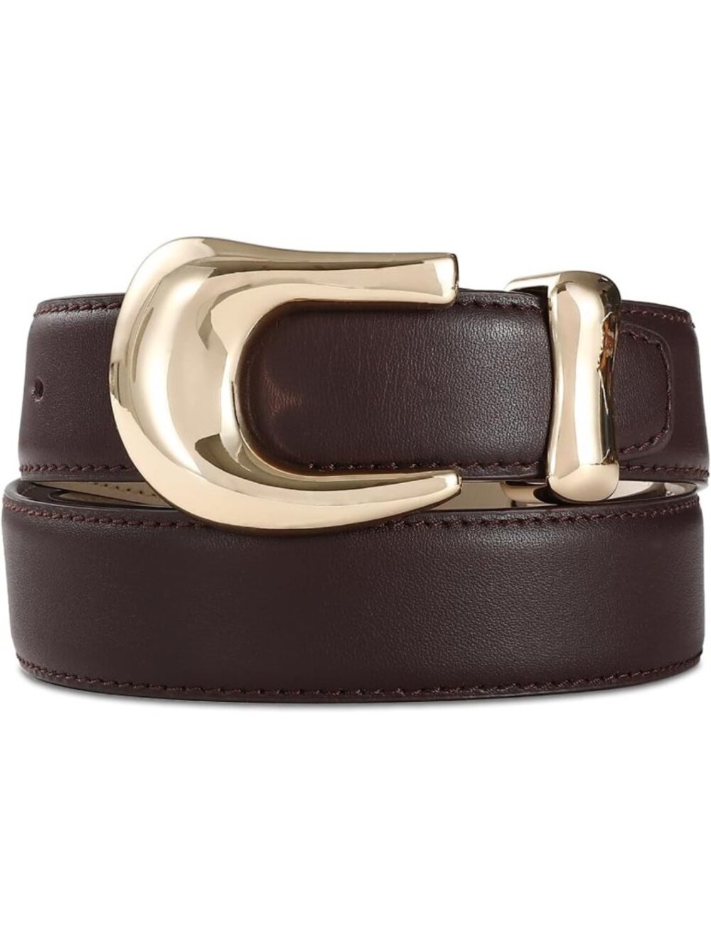 Stylish Burgundy Genuine Leather Belt for Women with Gold Buckle - Casual